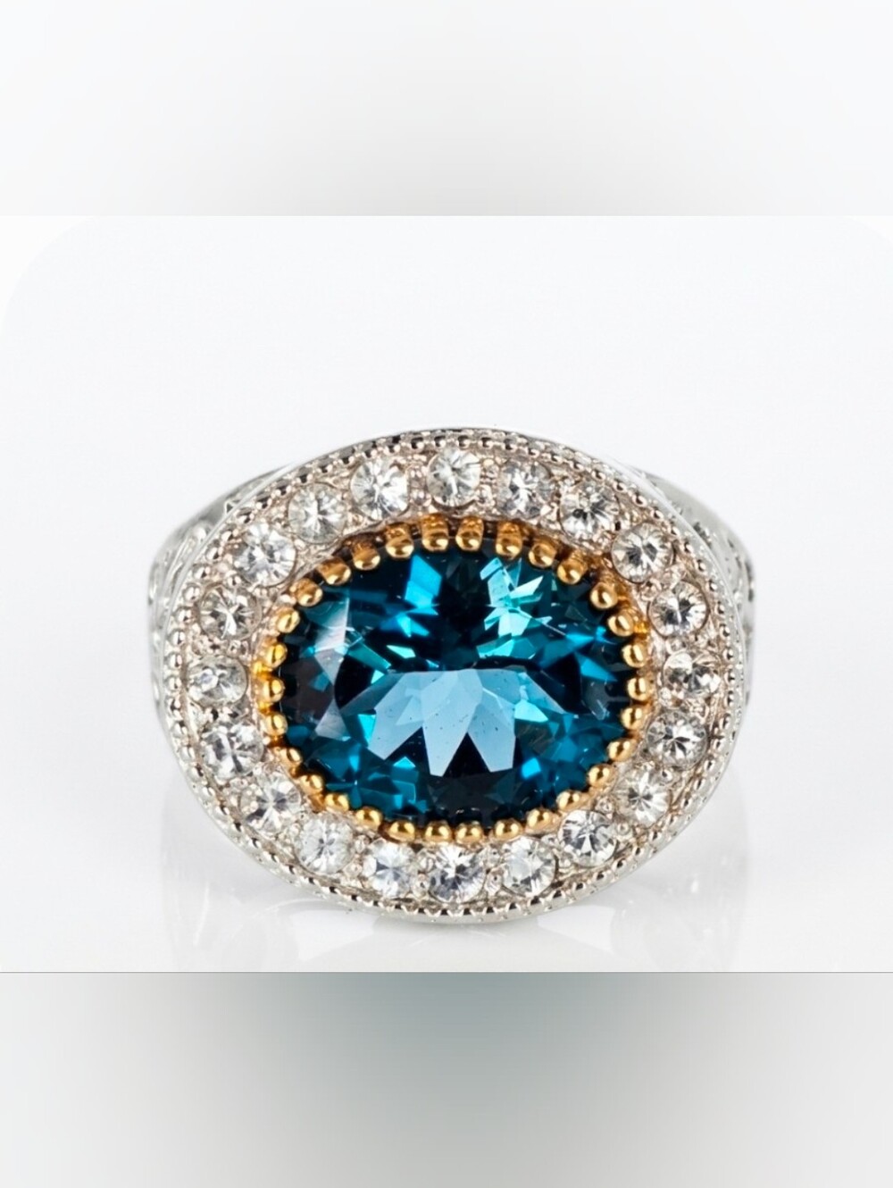 Retired Gems En Vogue London Blue Topaz & Diamond Ring Sterling Silver 18k Sz 8!